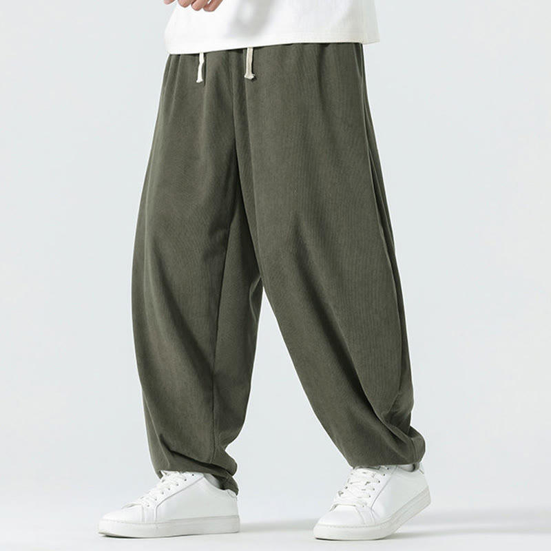 Buddha Stones Fall Solid Color Corduroy Men's Harem Pants With Pockets