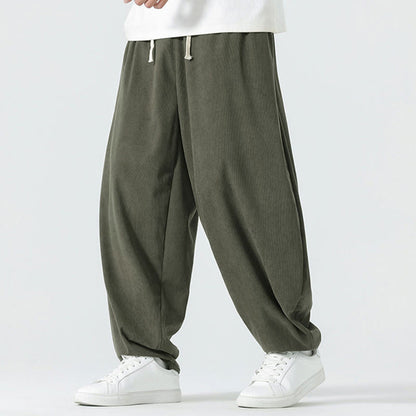 Buddha Stones Fall Solid Color Corduroy Men's Harem Pants With Pockets