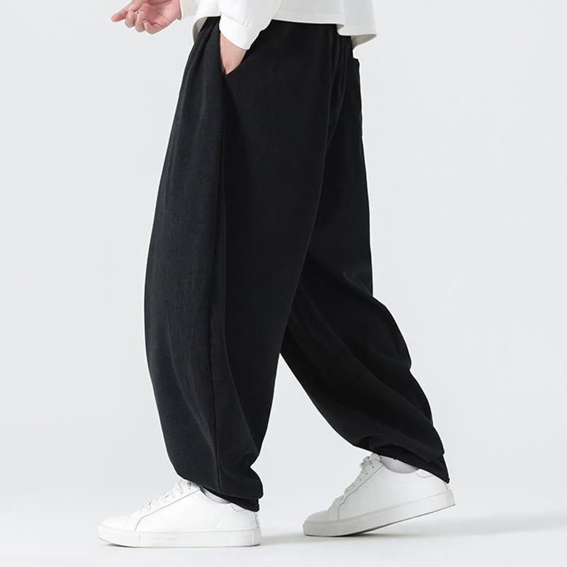 Buddha Stones Fall Solid Color Corduroy Men's Harem Pants With Pockets