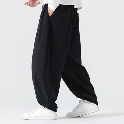 Buddha Stones Fall Solid Color Corduroy Men's Harem Pants With Pockets