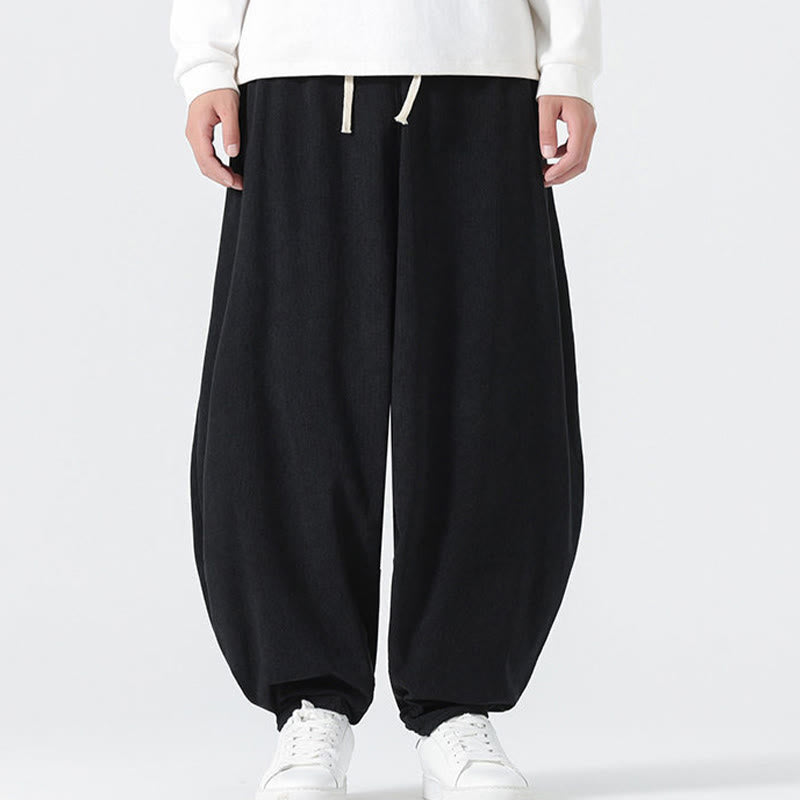 Buddha Stones Fall Solid Color Corduroy Men's Harem Pants With Pockets