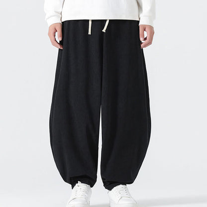 Buddha Stones Fall Solid Color Corduroy Men's Harem Pants With Pockets