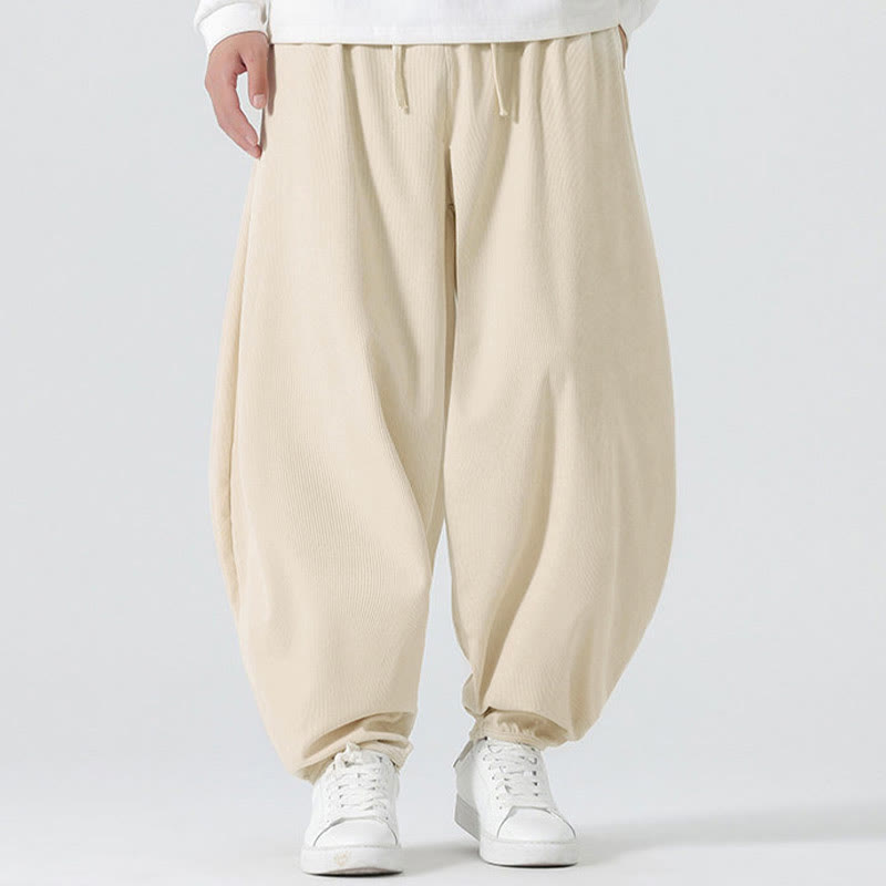 Buddha Stones Fall Solid Color Corduroy Men's Harem Pants With Pockets