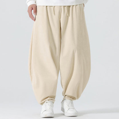 Buddha Stones Fall Solid Color Corduroy Men's Harem Pants With Pockets