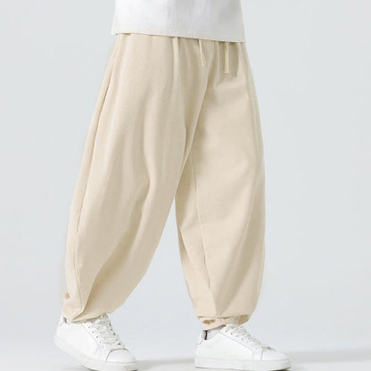 Buddha Stones Fall Solid Color Corduroy Men's Harem Pants With Pockets