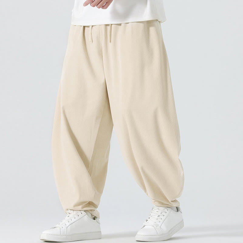 Buddha Stones Fall Solid Color Corduroy Men's Harem Pants With Pockets