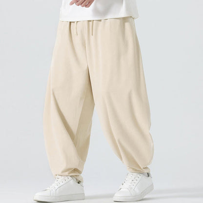 Buddha Stones Fall Solid Color Corduroy Men's Harem Pants With Pockets