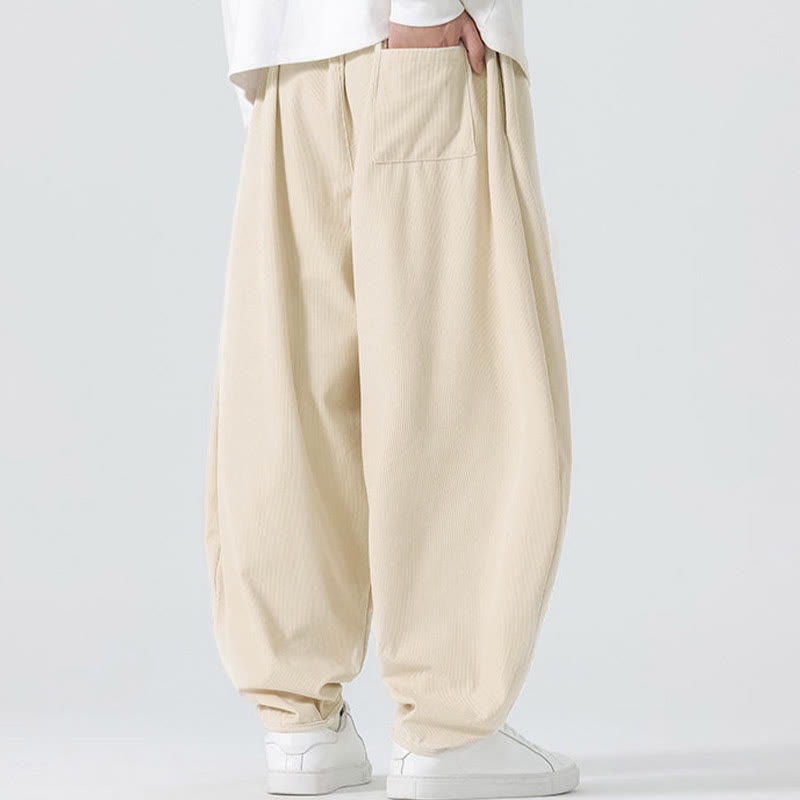Buddha Stones Fall Solid Color Corduroy Men's Harem Pants With Pockets