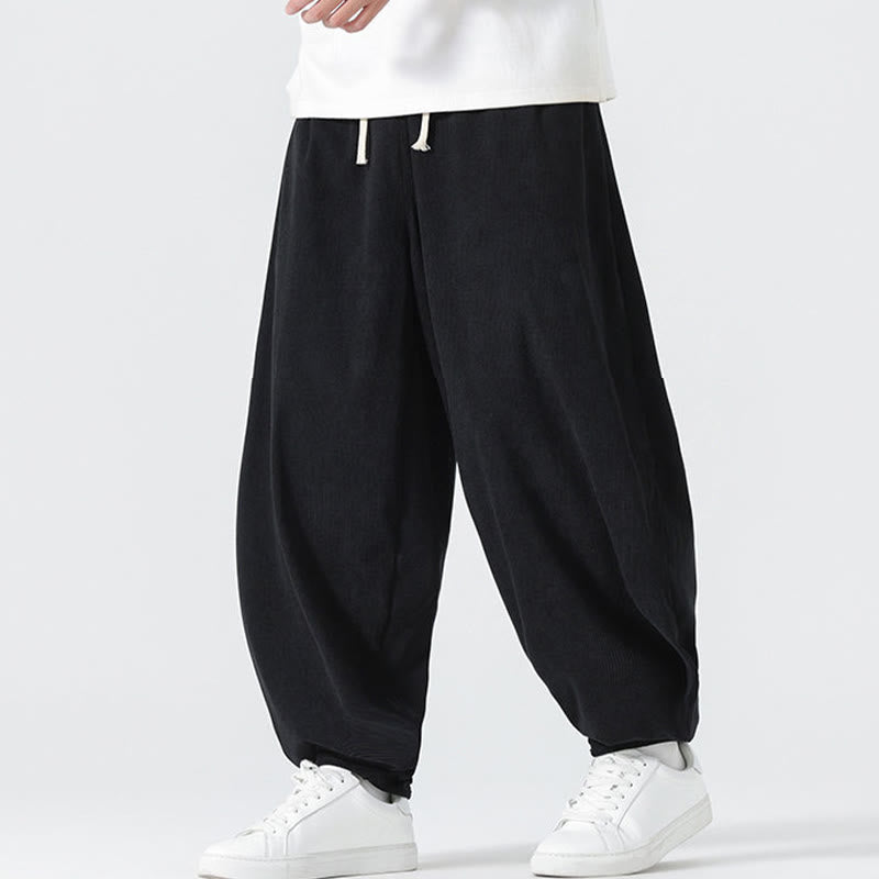 Buddha Stones Fall Solid Color Corduroy Men's Harem Pants With Pockets
