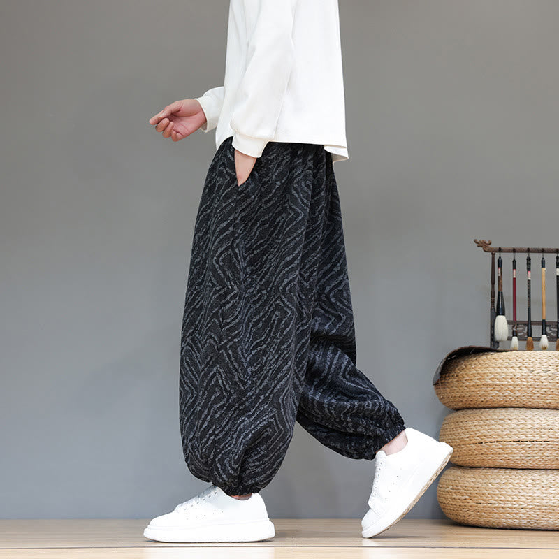 Buddha Stones Fall Texture Drawstring Design Corduroy Cotton Linen Men's Harem Pants With Pockets