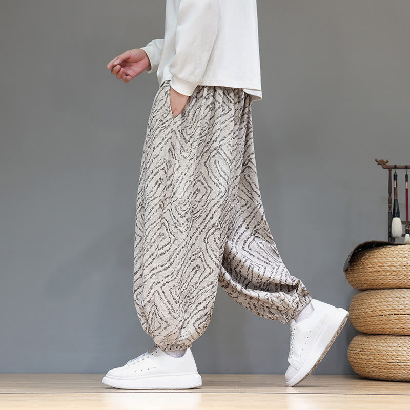 Buddha Stones Fall Texture Drawstring Design Corduroy Cotton Linen Men's Harem Pants With Pockets