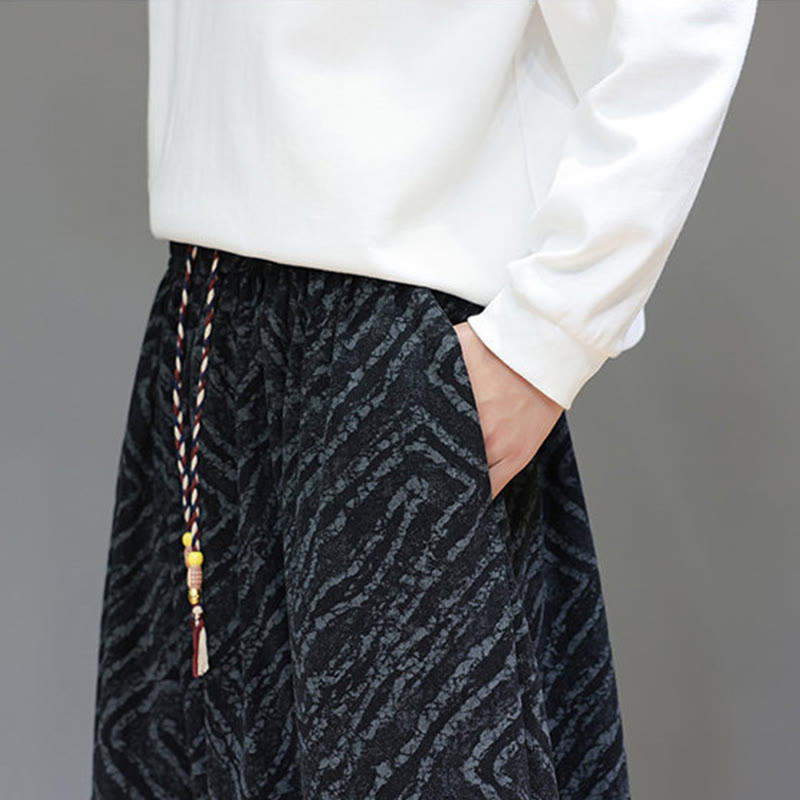 Buddha Stones Fall Texture Drawstring Design Corduroy Cotton Linen Men's Harem Pants With Pockets
