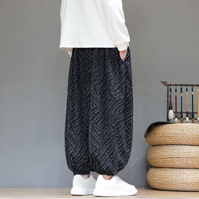 Buddha Stones Fall Texture Drawstring Design Corduroy Cotton Linen Men's Harem Pants With Pockets
