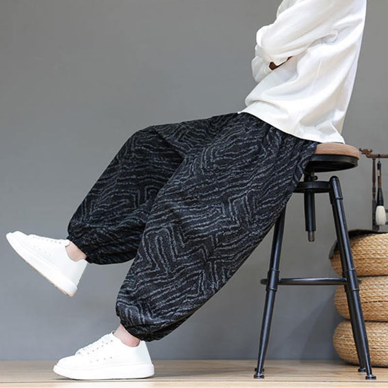 Buddha Stones Fall Texture Drawstring Design Corduroy Cotton Linen Men's Harem Pants With Pockets