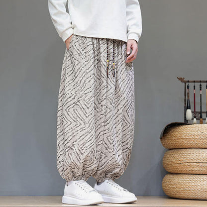 Buddha Stones Fall Texture Drawstring Design Corduroy Cotton Linen Men's Harem Pants With Pockets