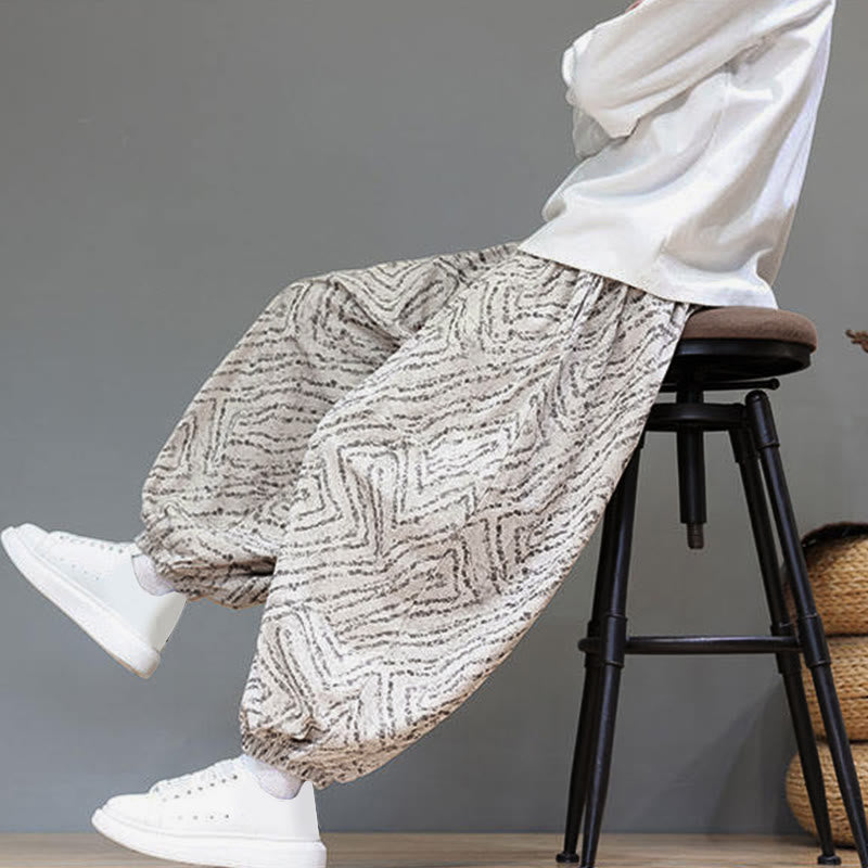 Buddha Stones Fall Texture Drawstring Design Corduroy Cotton Linen Men's Harem Pants With Pockets