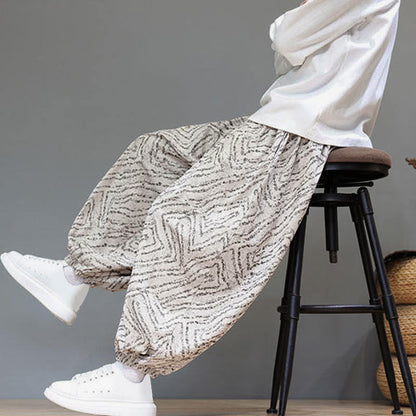 Buddha Stones Fall Texture Drawstring Design Corduroy Cotton Linen Men's Harem Pants With Pockets