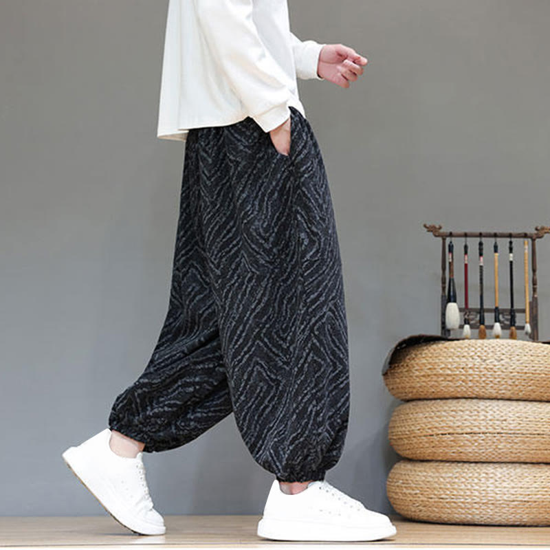 Buddha Stones Fall Texture Drawstring Design Corduroy Cotton Linen Men's Harem Pants With Pockets
