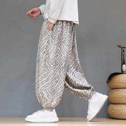 Buddha Stones Fall Texture Drawstring Design Corduroy Cotton Linen Men's Harem Pants With Pockets