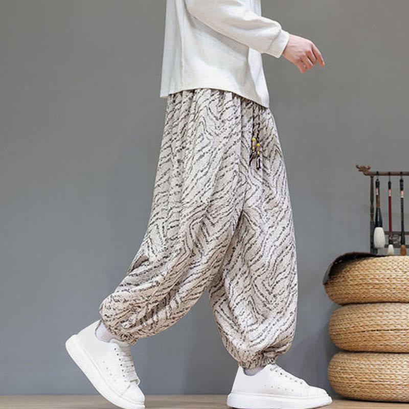 Buddha Stones Fall Texture Drawstring Design Corduroy Cotton Linen Men's Harem Pants With Pockets