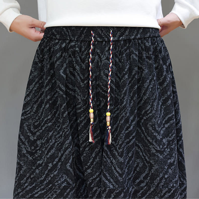 Buddha Stones Fall Texture Drawstring Design Corduroy Cotton Linen Men's Harem Pants With Pockets