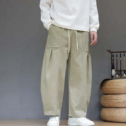 Buddha Stones Fall Pure Color Cotton Men's Cropped Harem Pants With Pockets