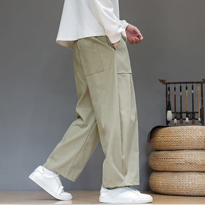 Buddha Stones Fall Pure Color Cotton Men's Cropped Harem Pants With Pockets