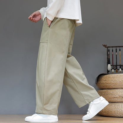 Buddha Stones Fall Pure Color Cotton Men's Cropped Harem Pants With Pockets