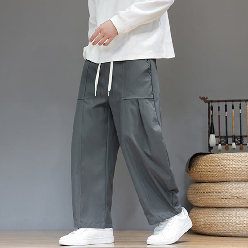 Buddha Stones Fall Pure Color Cotton Men's Cropped Harem Pants With Pockets