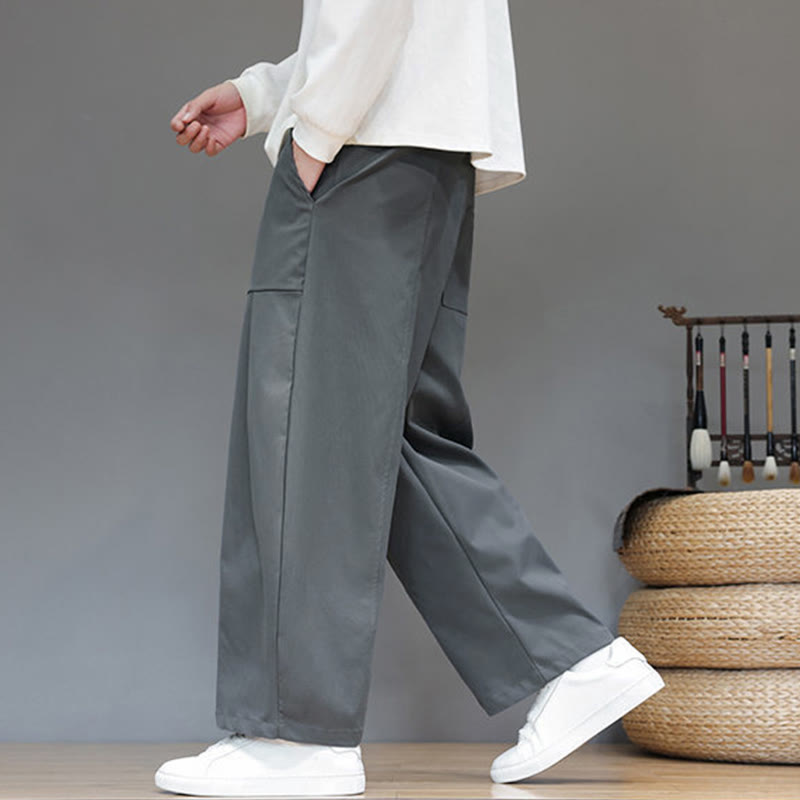 Buddha Stones Fall Pure Color Cotton Men's Cropped Harem Pants With Pockets