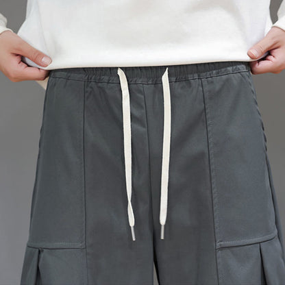 Buddha Stones Fall Pure Color Cotton Men's Cropped Harem Pants With Pockets