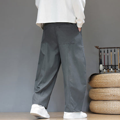 Buddha Stones Fall Pure Color Cotton Men's Cropped Harem Pants With Pockets