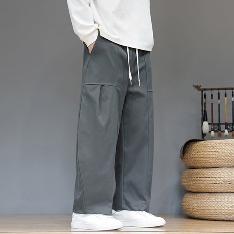 Buddha Stones Fall Pure Color Cotton Men's Cropped Harem Pants With Pockets