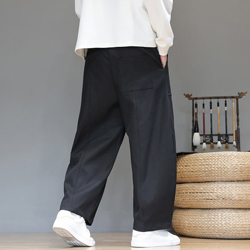 Buddha Stones Fall Pure Color Cotton Men's Cropped Harem Pants With Pockets