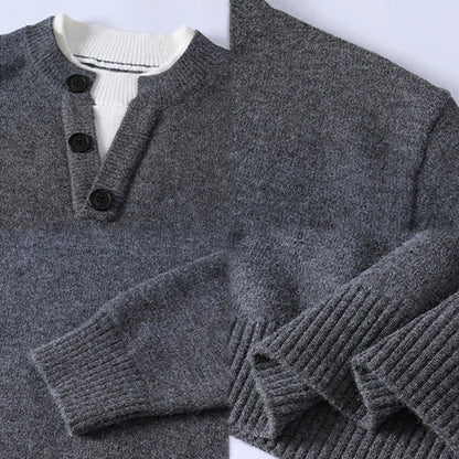 Buddha Stones Winter Buttons Crew Neck Design Warm Men's Long Sleeve Knitted Sweater