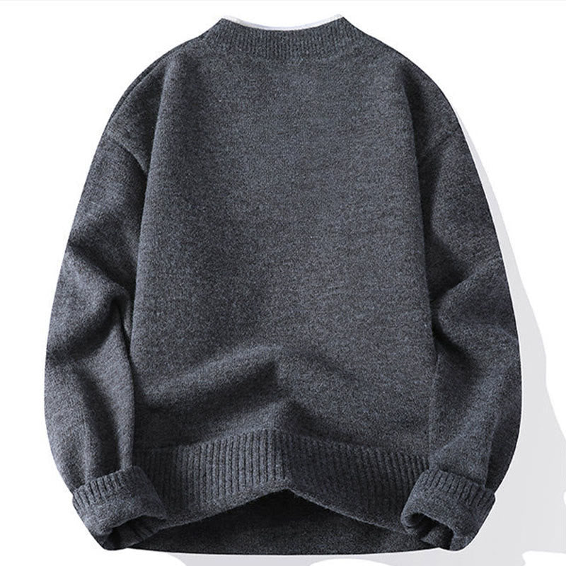 Buddha Stones Winter Buttons Crew Neck Design Warm Men's Long Sleeve Knitted Sweater