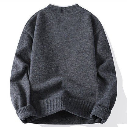 Buddha Stones Winter Buttons Crew Neck Design Warm Men's Long Sleeve Knitted Sweater