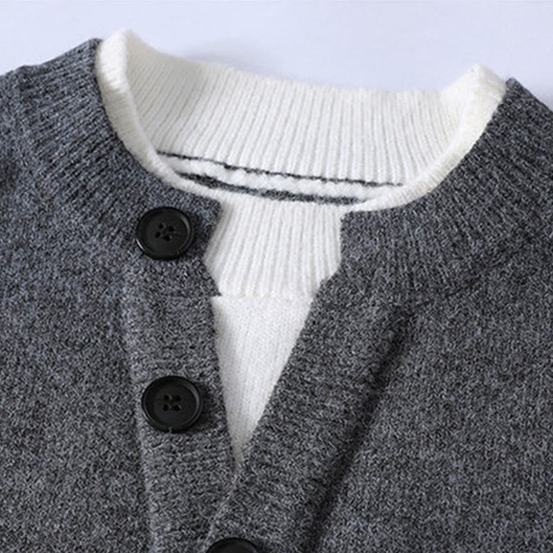 Buddha Stones Winter Buttons Crew Neck Design Warm Men's Long Sleeve Knitted Sweater