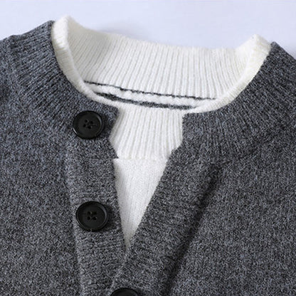 Buddha Stones Winter Buttons Crew Neck Design Warm Men's Long Sleeve Knitted Sweater