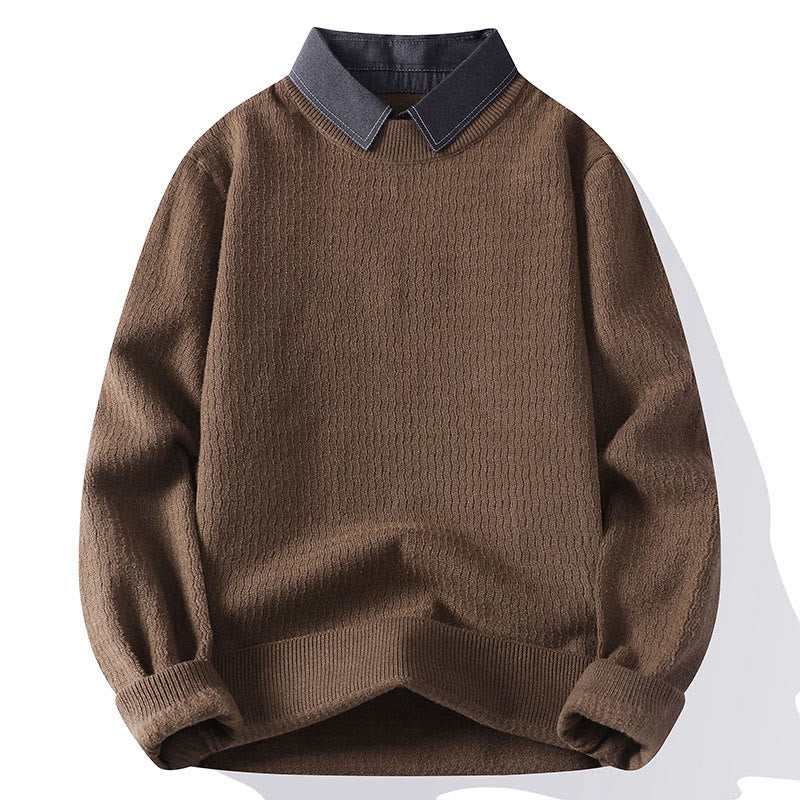 Buddha Stones Winter Stand Collar Design Warm Men's Long Sleeve Knitted Sweater