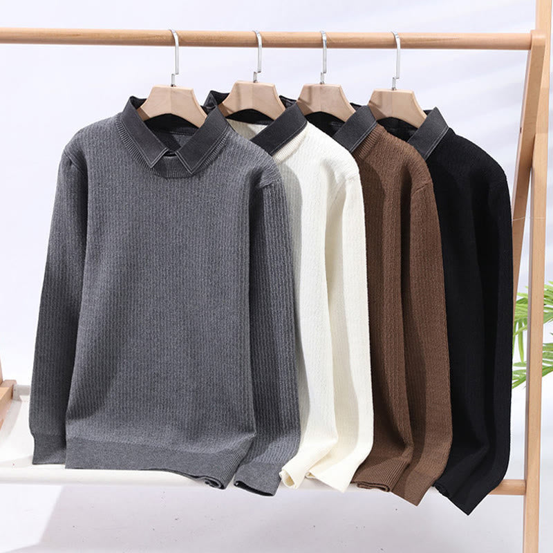 Buddha Stones Winter Stand Collar Design Warm Men's Long Sleeve Knitted Sweater
