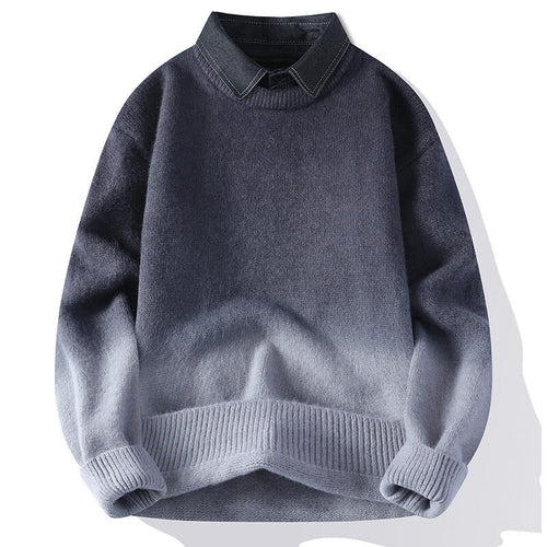 Buddha Stones Winter Stand Collar Gradient Color Design Warm Men's Long Sleeve Knitted Sweater