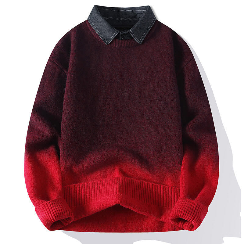Buddha Stones Winter Stand Collar Gradient Color Design Warm Men's Long Sleeve Knitted Sweater