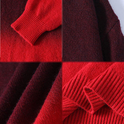 Buddha Stones Winter Stand Collar Gradient Color Design Warm Men's Long Sleeve Knitted Sweater