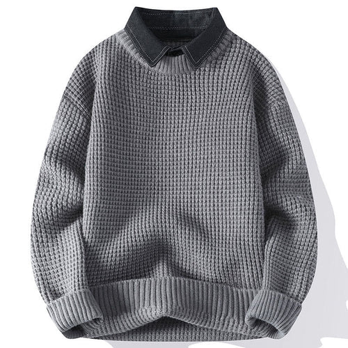 Buddha Stones Winter Black Stand Collar Waffle Pattern Warm Men's Long Sleeve Knitted Sweater
