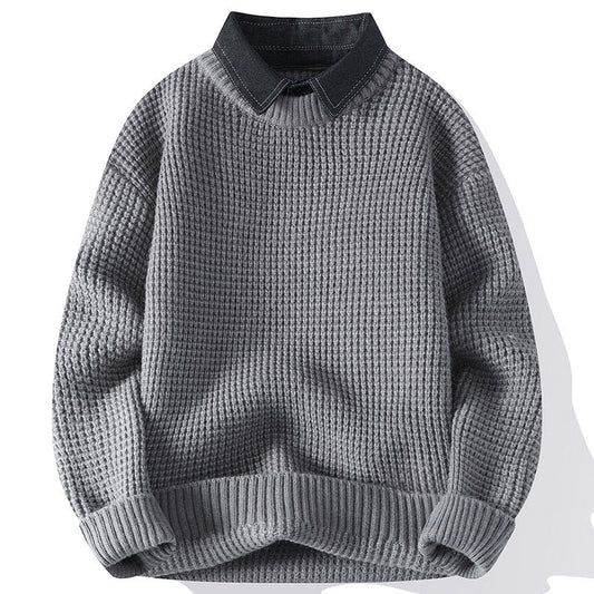 Buddha Stones Winter Black Stand Collar Waffle Pattern Warm Men's Long Sleeve Knitted Sweater