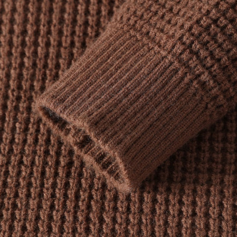 Buddha Stones Winter Black Stand Collar Waffle Pattern Warm Men's Long Sleeve Knitted Sweater