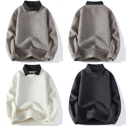 Buddha Stones Winter Black Stand Collar Plaid Pattern Warm Men's Long Sleeve Knitted Sweater