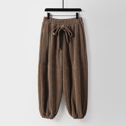 Buddha Stones Winter Solid Color Lace-up Men's Harem Cotton Corduroy Pants With Pockets