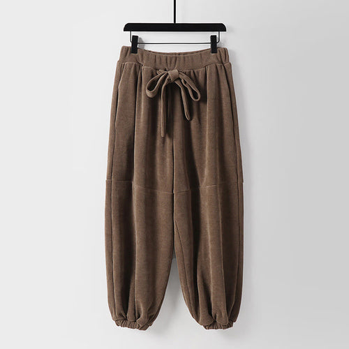 Buddha Stones Winter Solid Color Lace-up Men's Harem Cotton Corduroy Pants With Pockets
